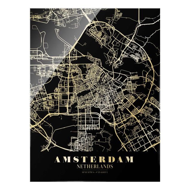 quadros preto e branco para decoração Amsterdam City Map - Classic Black