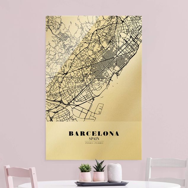 Quadros em vidro cidades e paisagens urbanas Barcelona City Map - Classic
