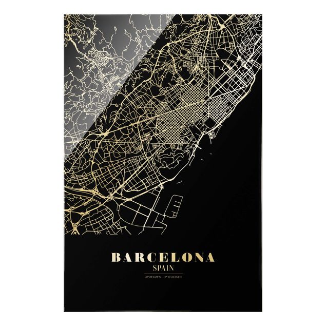 quadros preto e branco para decoração Barcelona City Map - Classic Black