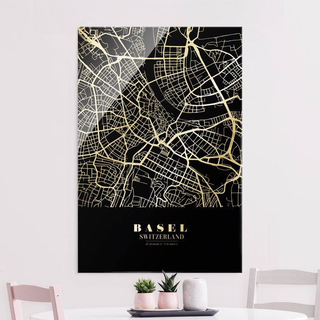 decoraçao cozinha Basel City Map - Classic Black