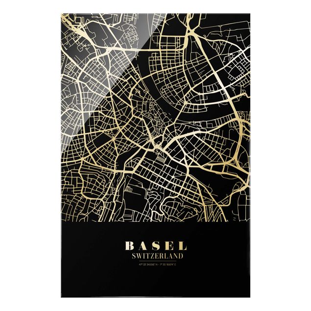 quadros em preto e branco Basel City Map - Classic Black