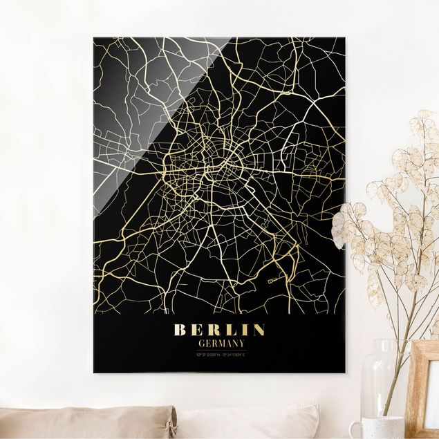 Quadros em vidro Berlim Berlin City Map - Classic Black