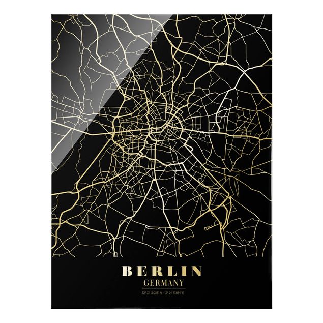 Quadros em vidro cidades e paisagens urbanas Berlin City Map - Classic Black