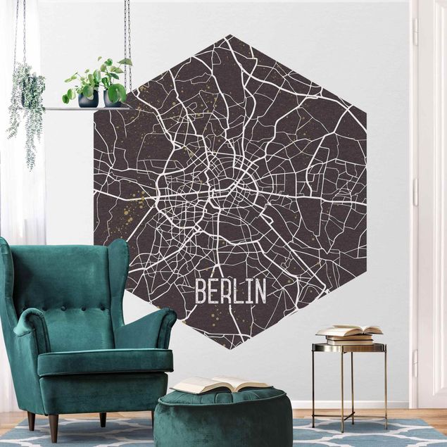 papel de parede moderno para sala City Map Berlin - Retro