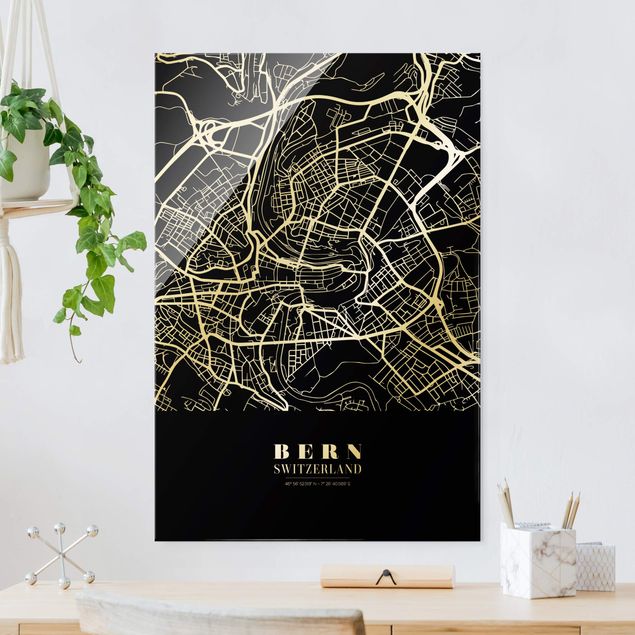 decoraçao para parede de cozinha Bern City Map - Classic Black