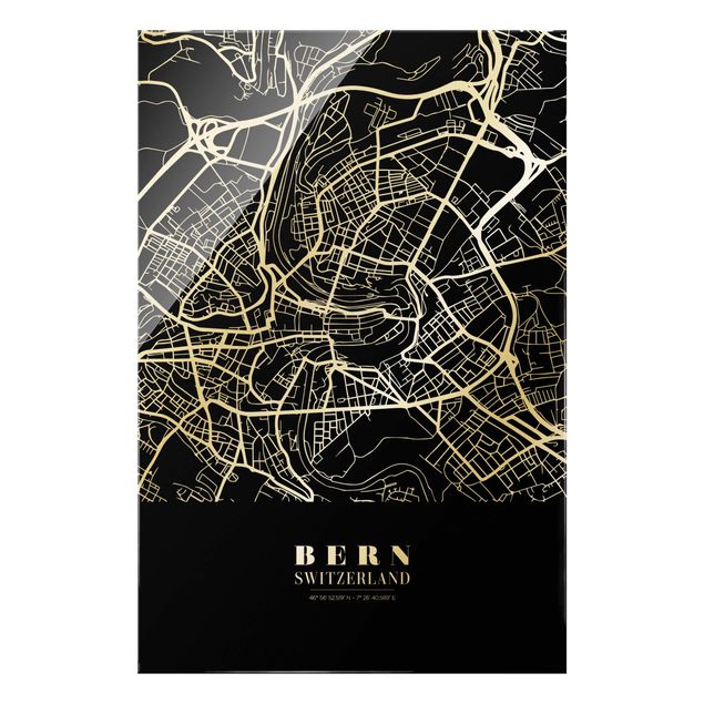 quadros preto e branco para decoração Bern City Map - Classic Black