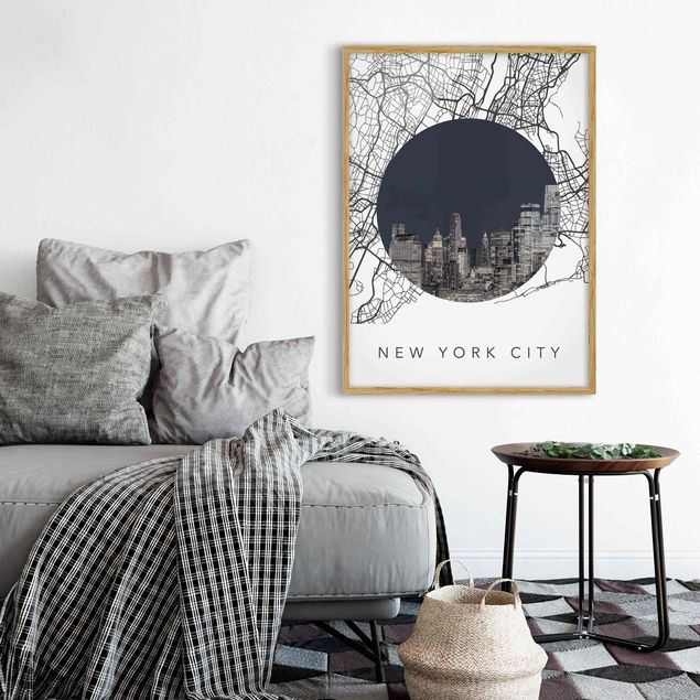Quadros com moldura em preto e branco Map Collage New York City