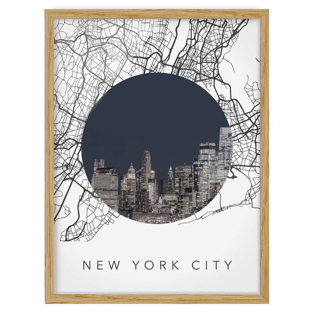 Quadros com moldura frases Map Collage New York City