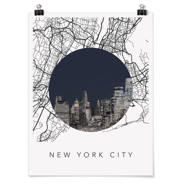 Posters em preto e branco Map Collage New York City