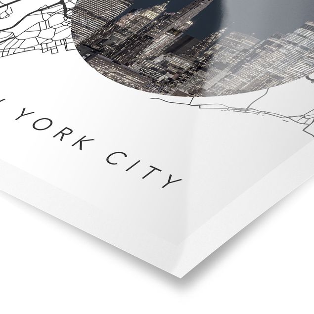 quadro em tons de azul Map Collage New York City