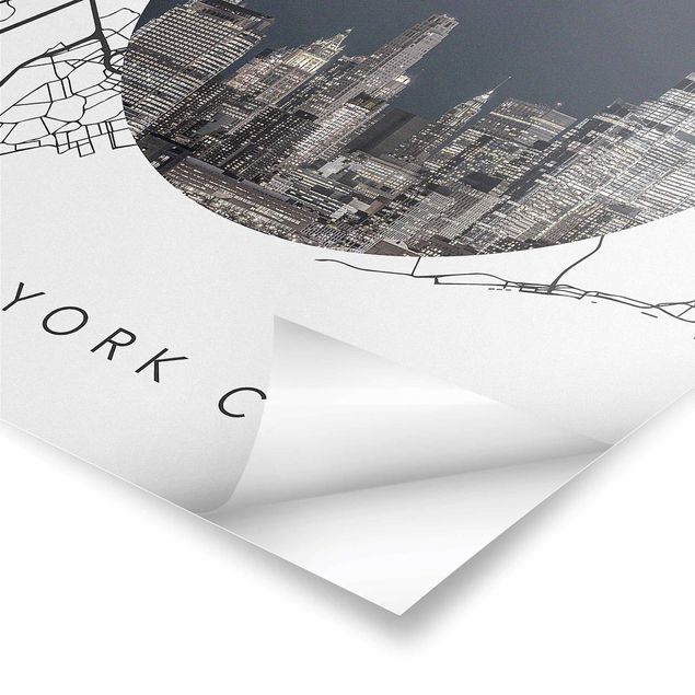 quadros preto e branco para decoração Map Collage New York City