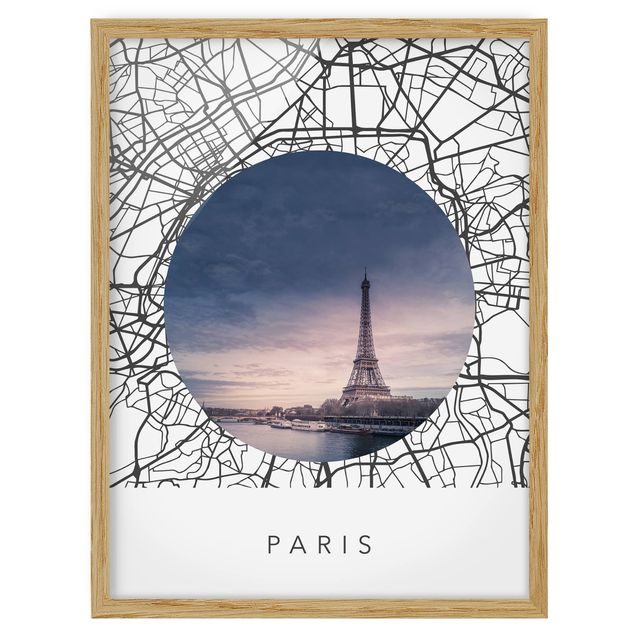 Quadros com moldura frases Map Collage Paris