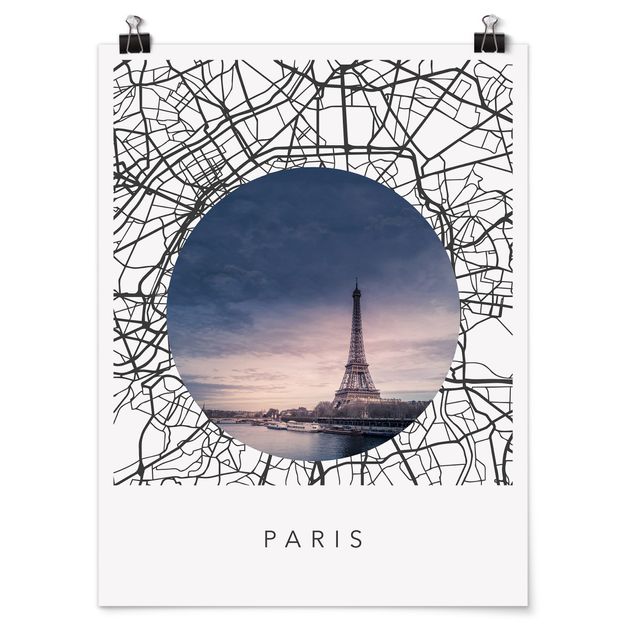 poster preto e branco Map Collage Paris