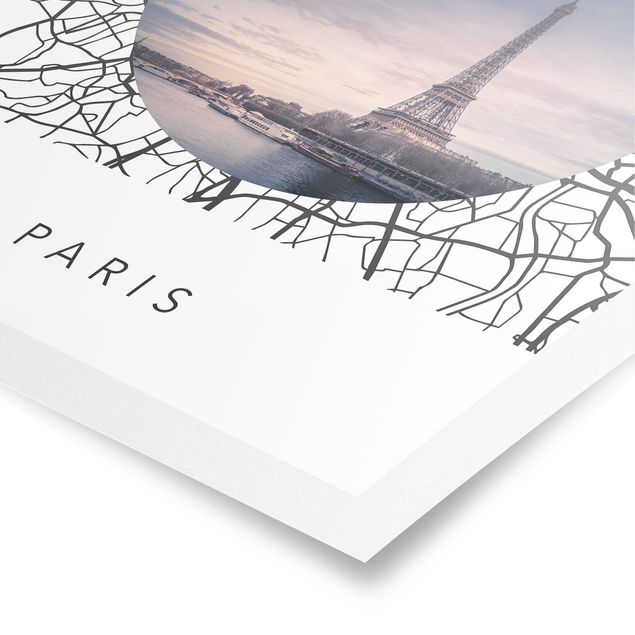 Posters cidades e paisagens urbanas Map Collage Paris