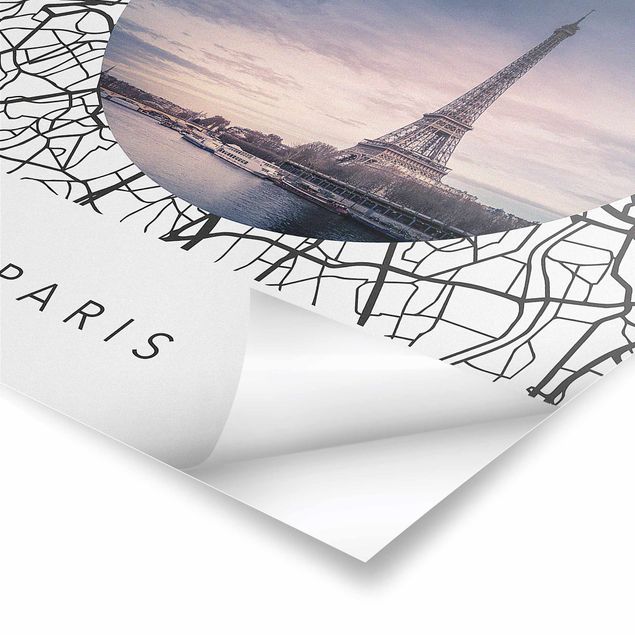 quadros em preto e branco Map Collage Paris