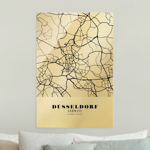 Quadros em vidro mapas Dusseldorf City Map - Classic