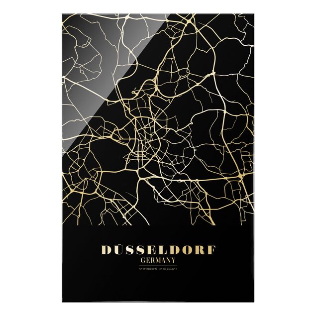 quadros preto e branco para decoração Dusseldorf City Map - Classic Black