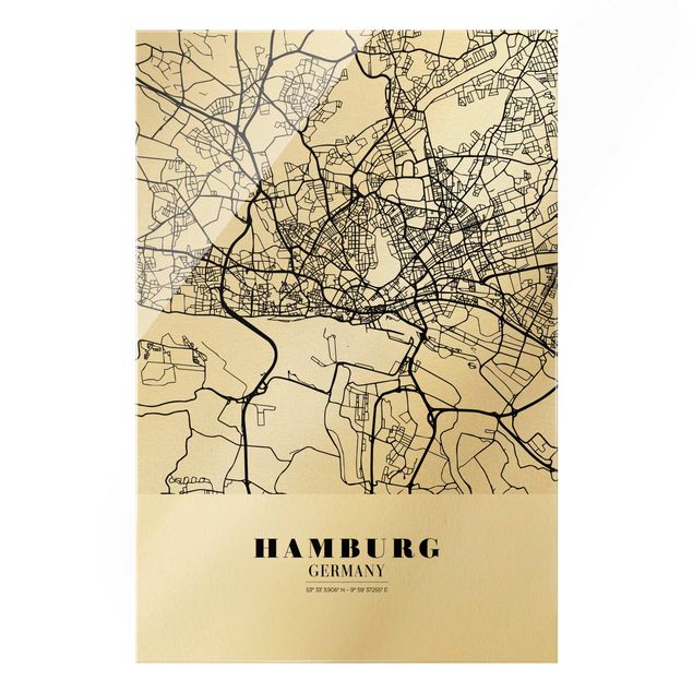 quadros preto e branco para decoração Hamburg City Map - Classic