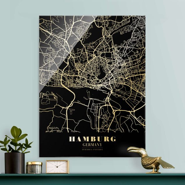 decoraçoes cozinha Hamburg City Map - Classic Black
