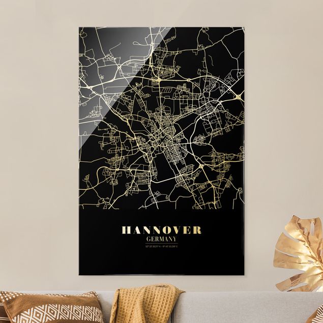 Quadros em vidro em preto e branco Hannover City Map - Classic Black
