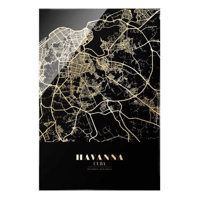 quadros em preto e branco Havana City Map - Classic Black