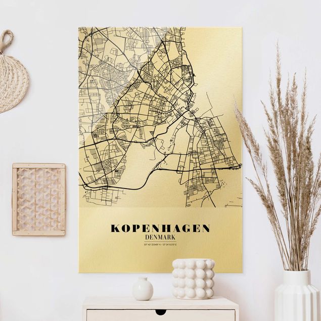 Quadros em vidro em preto e branco Copenhagen City Map - Classic