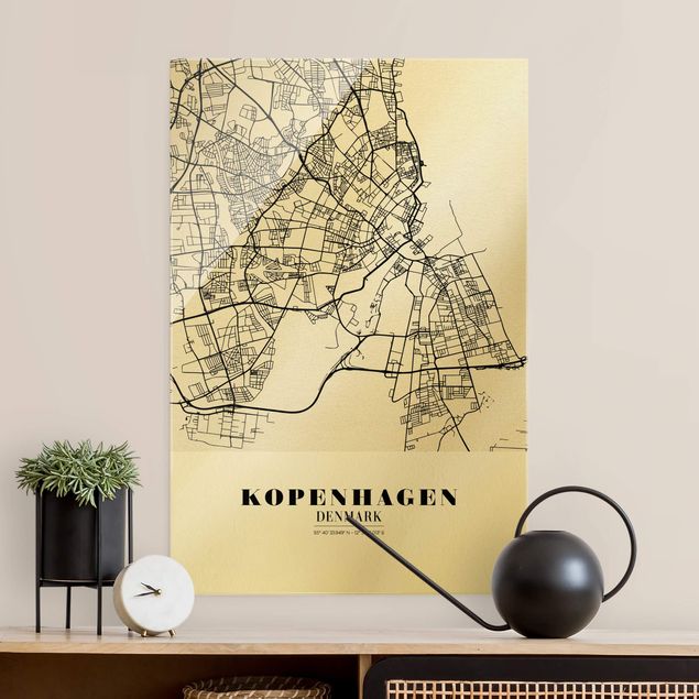 Quadros em vidro cidades e paisagens urbanas Copenhagen City Map - Classic