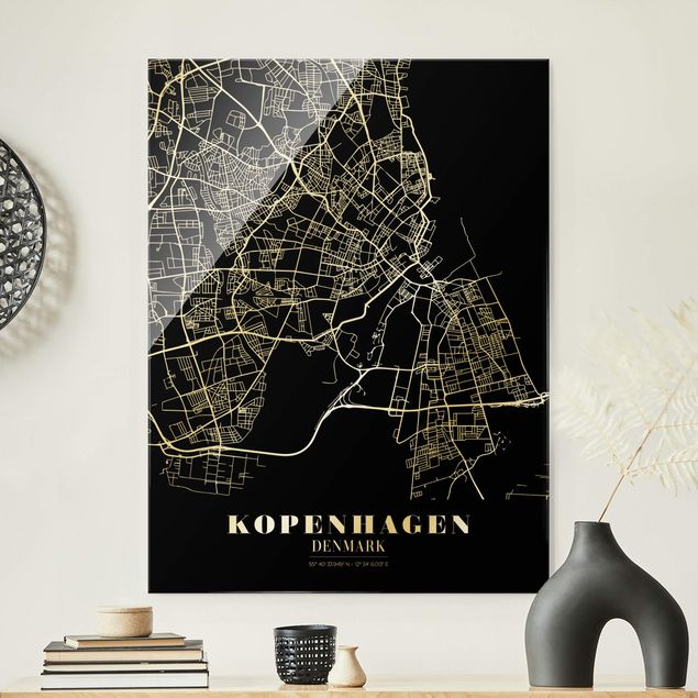 decoraçao para parede de cozinha Copenhagen City Map - Classic Black