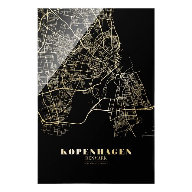 quadros preto e branco para decoração Copenhagen City Map - Classic Black