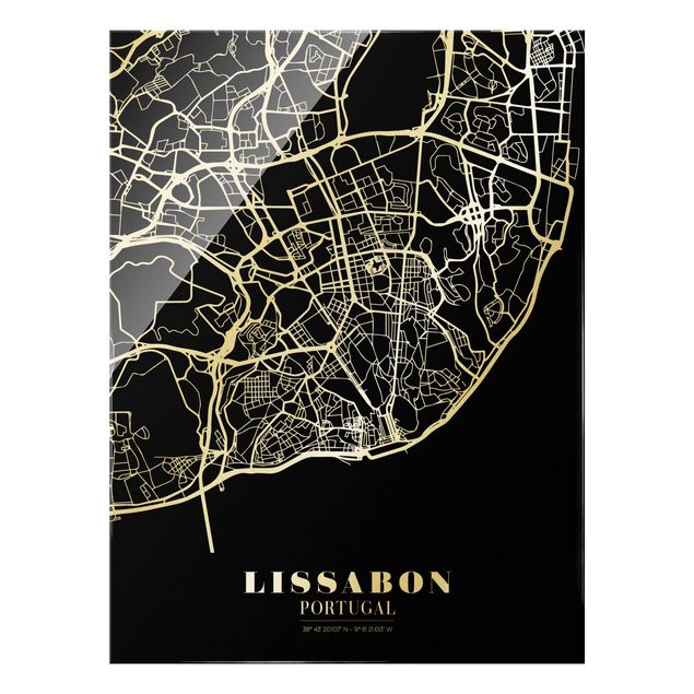 quadros em preto e branco Lisbon City Map - Classic Black