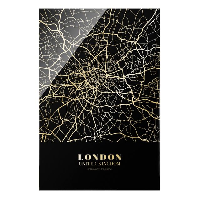 Quadros em vidro cidades e paisagens urbanas London City Map - Classic Black