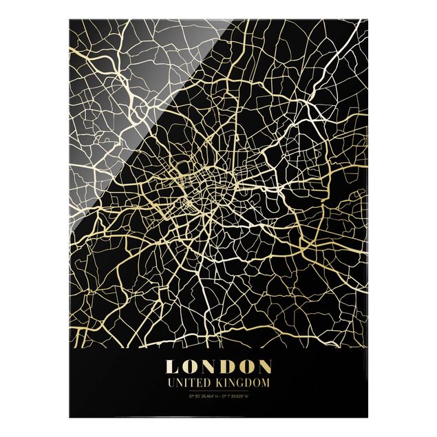 Quadros em vidro cidades e paisagens urbanas London City Map - Classic Black