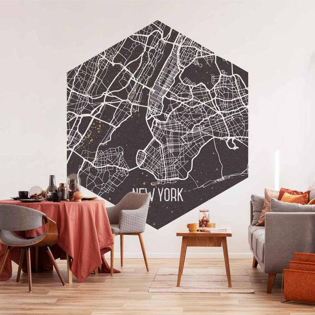 papel parede vintage City Map New York- Retro