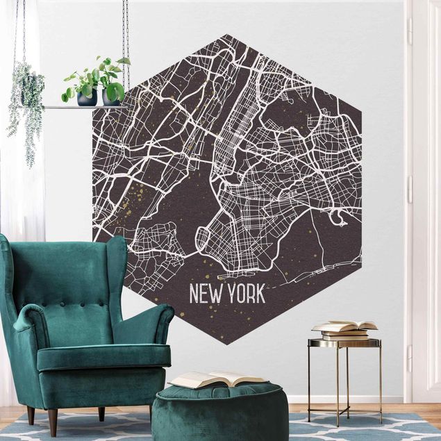papel de parede para quarto de casal moderno City Map New York- Retro