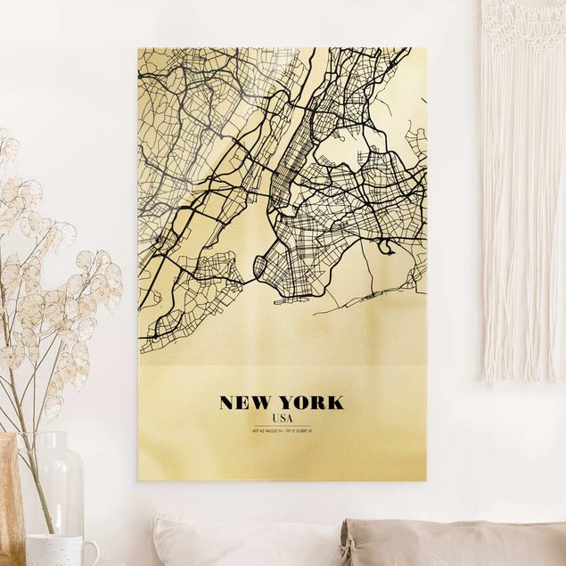 Quadros em vidro Nova Iorque New York City Map - Classic
