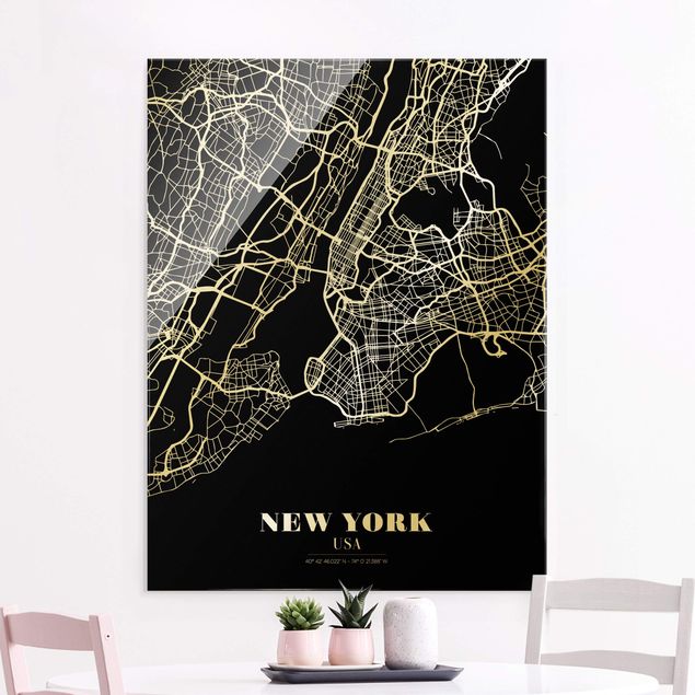 Quadros em vidro Nova Iorque New York City Map - Classic Black