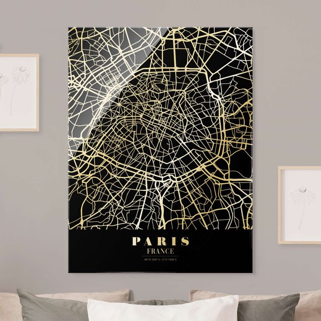 Quadros em vidro Paris Paris City Map - Classic Black