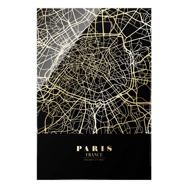 Quadros em vidro cidades e paisagens urbanas Paris City Map - Classic Black