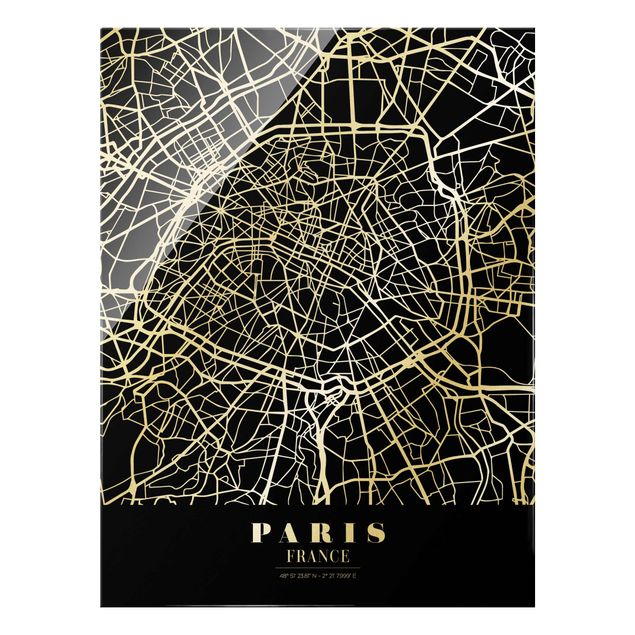 Quadros em vidro cidades e paisagens urbanas Paris City Map - Classic Black