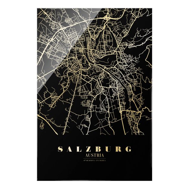 quadros em preto e branco Salzburg City Map - Classic Black