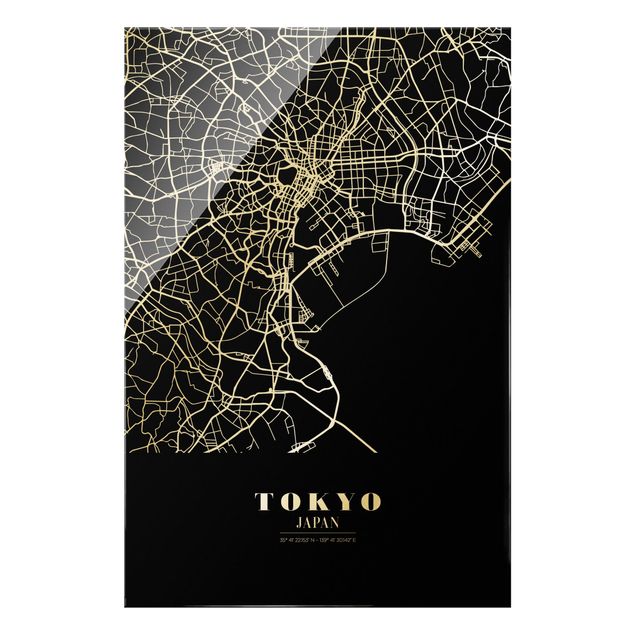 Quadros em vidro cidades e paisagens urbanas Tokyo City Map - Classic Black