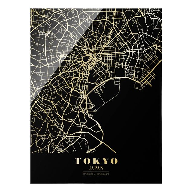 Quadros em vidro cidades e paisagens urbanas Tokyo City Map - Classic Black