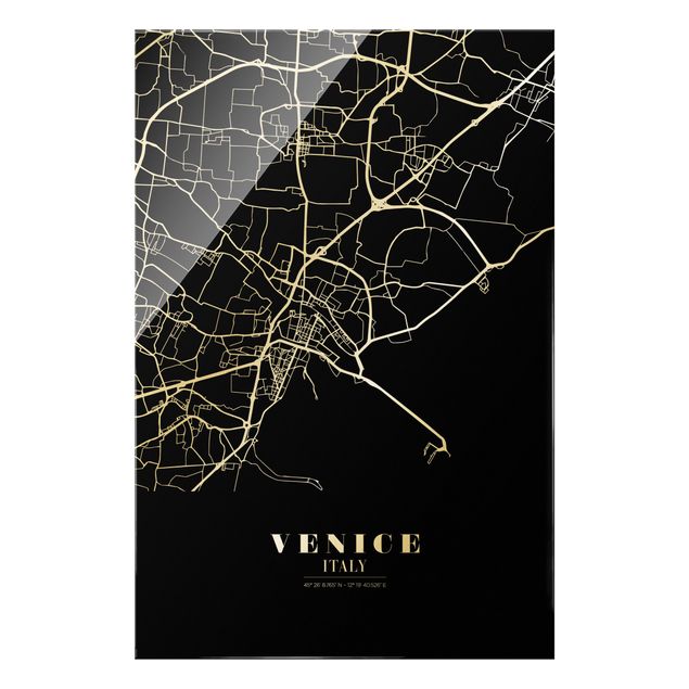 quadros em preto e branco Venice City Map - Classic Black