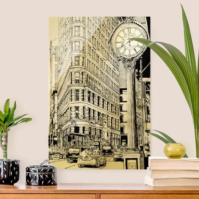 Quadros em vidro em preto e branco City Study - Flatiron Building
