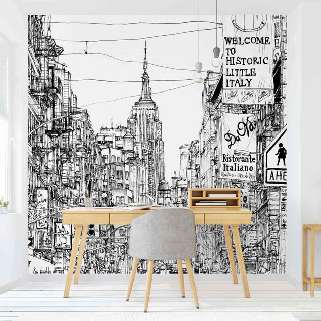Papel de parede preto e branco City Study - Little Italy