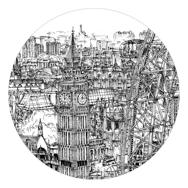Papel de parede preto e branco City Study - London Eye