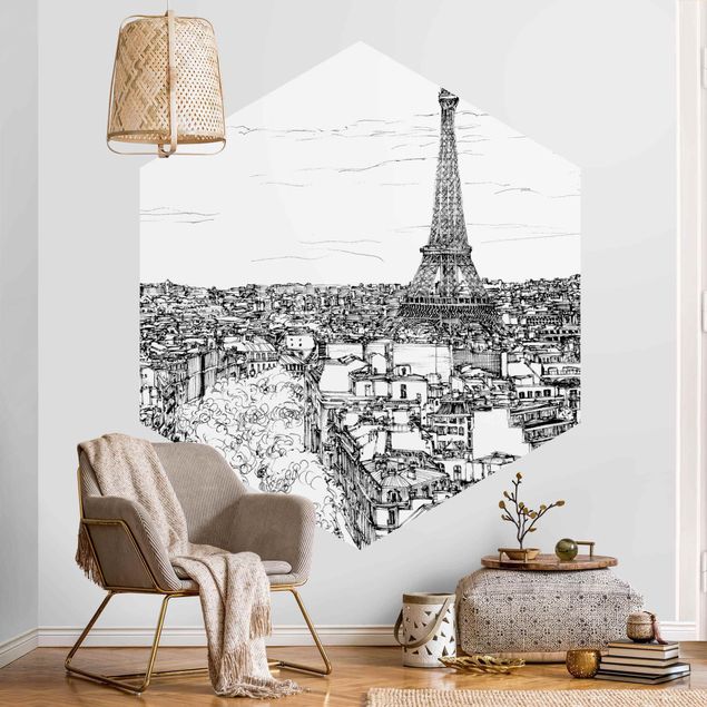 papel de parede moderno para sala City Study - Paris