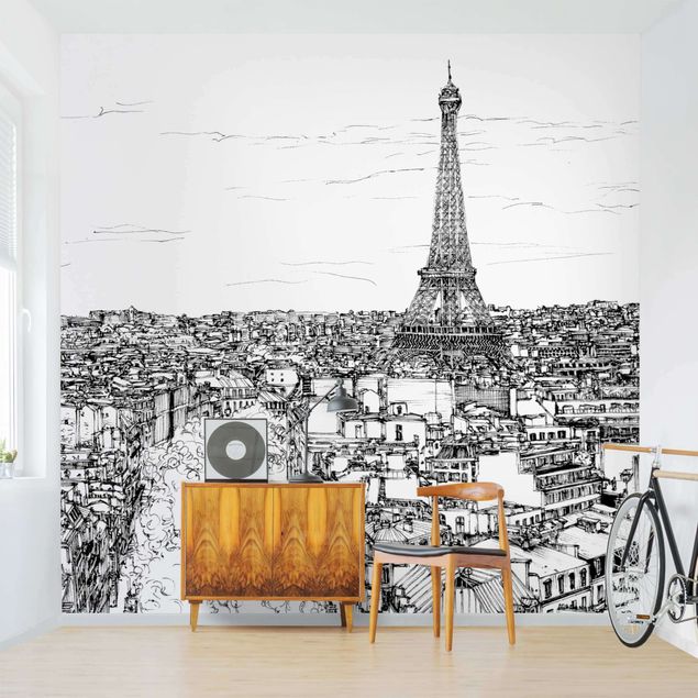 Papel de parede preto e branco City Study - Paris