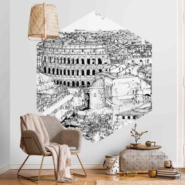 Papel de parede preto e branco City Study - Rome