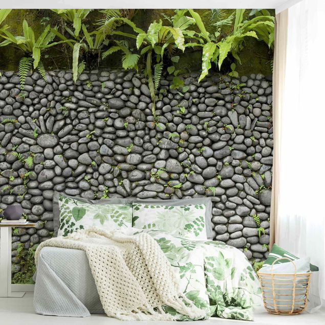 Papel de parede pedra rústica Stone Wall With Plants